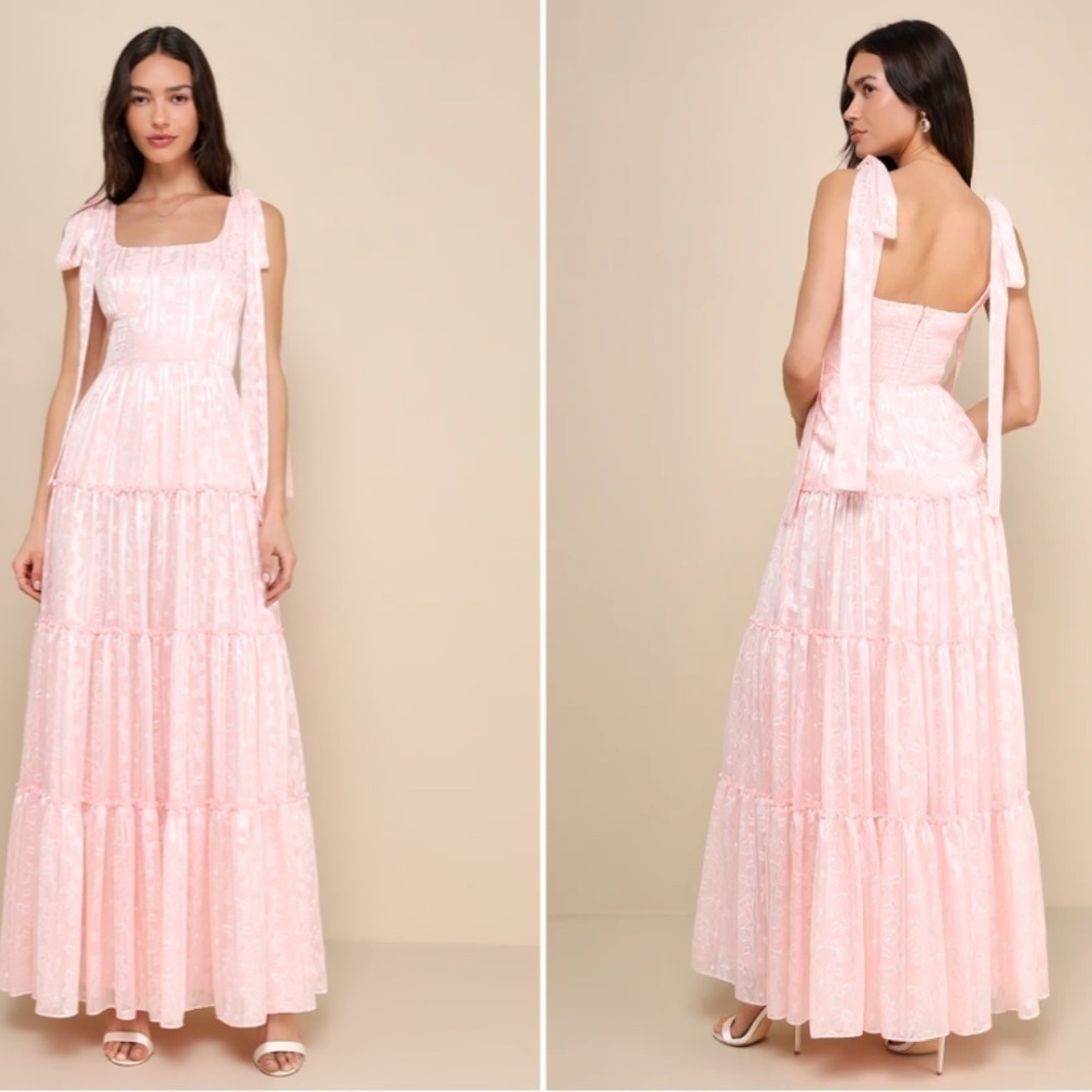 LULU's Flirty Floral Roses Prom Wedding Formal Event Sexy Tiered Ruffles Maxi